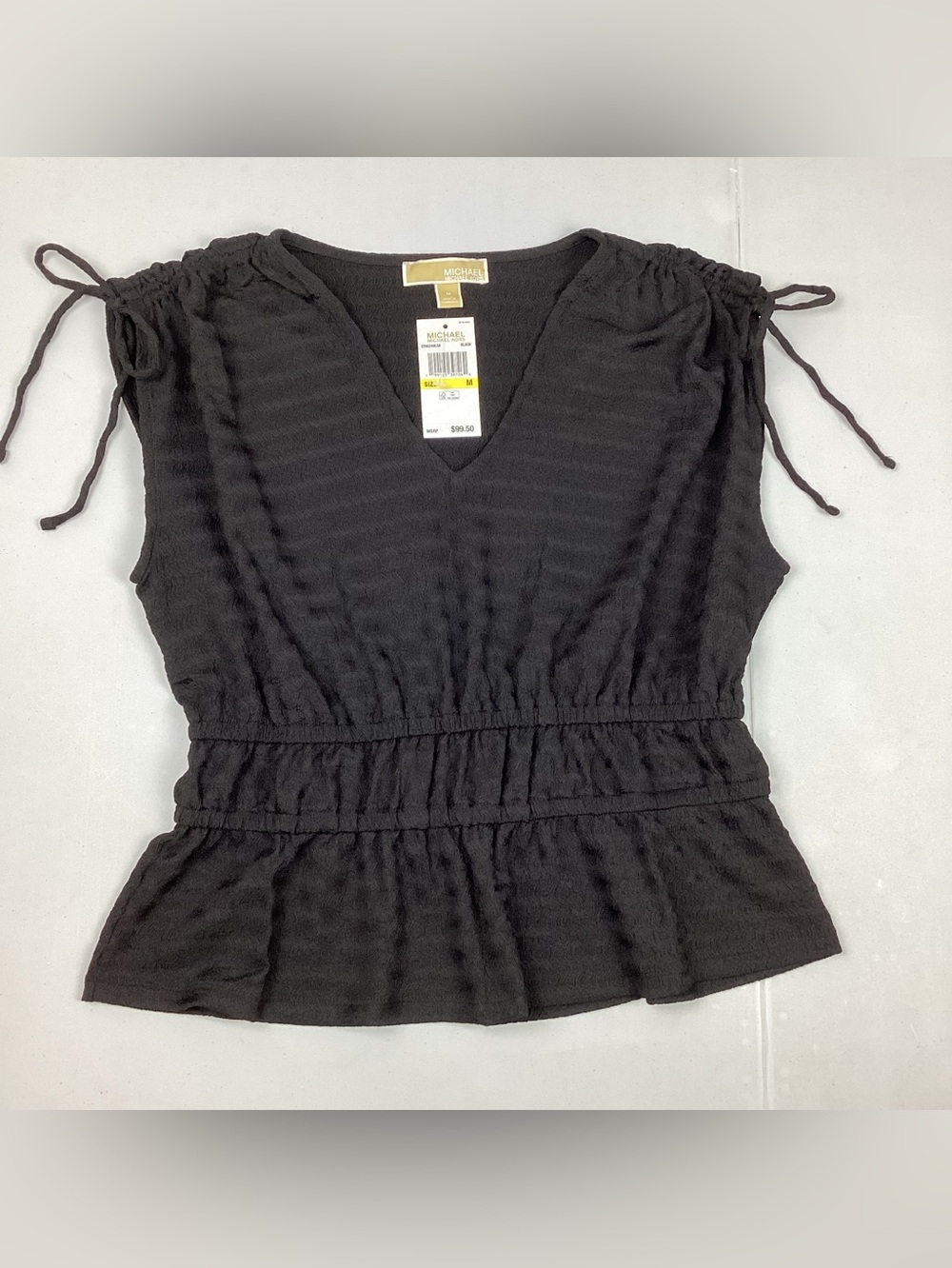 MICHAEL Michael Kors Black V-Neck Peplum Blouse Size Medium NEW! Retail $99.50